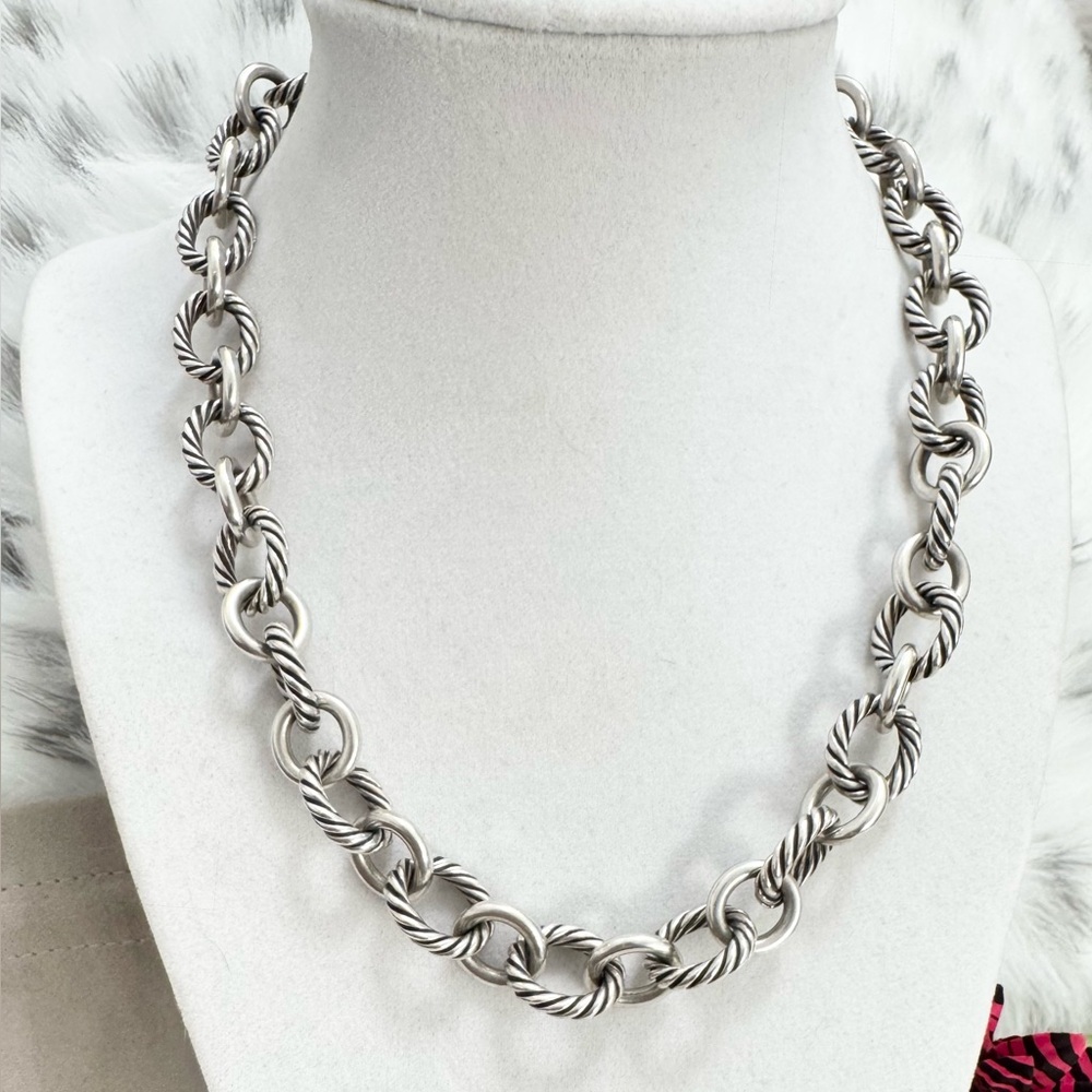 David Yurman Silver Twisted Cable Round Link Necklace